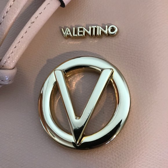 Valentino by Mario Valentino Bucket Bag Crossbody Purse Pink Leather Gold Chain - Picture 10 of 11